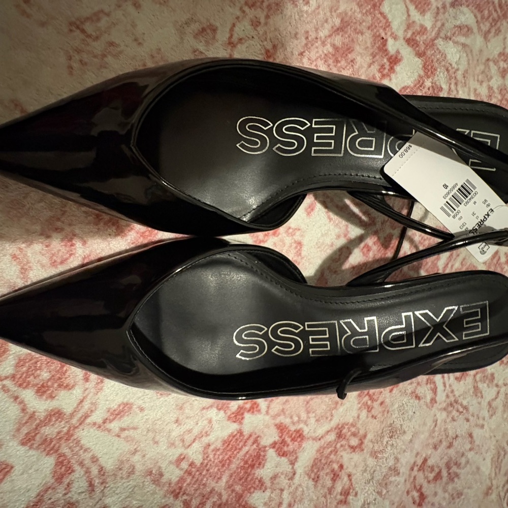 Express Shiny Black Pointed Heels